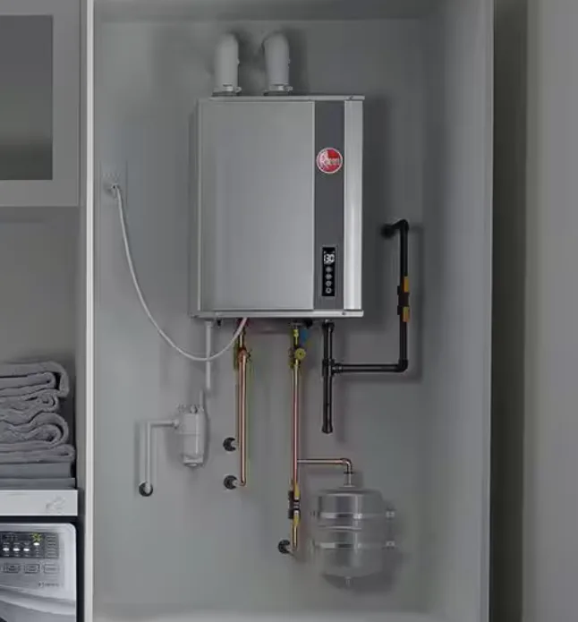 Tankless water heater unit — on-demand hot water installation by Guerra Bros. Plumbing